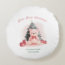 Pink Teddy Bear First Christmas ラウンドクッション