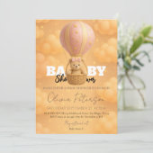 Pink Teddy Bear Hot Air Balloon Girly Baby Shower 招待状 (スタンド正面)