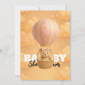 Pink Teddy Bear Hot Air Balloon Girly Baby Shower 招待状 (裏面)