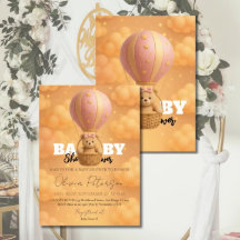 Pink Teddy Bear Hot Air Balloon Girly Baby Shower
