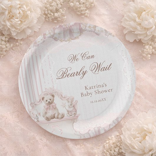 Pink Teddy Bear Nursery Baby Girl Shower ペーパープレート