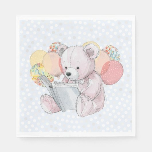 Pink Teddy Bear reading a book  スタンダードランチョンナプキン (正面)