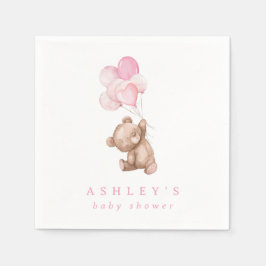 Pink Teddy Bear We Can Bearly Wait Baby Shower スタンダードカクテルナプキン