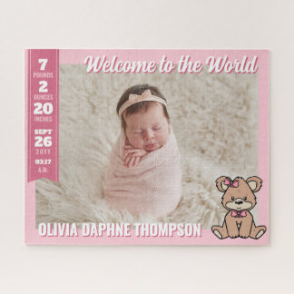 Pink Teddy Bear Welcome to the World Baby Girl ジグソーパズル
