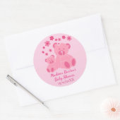 Pink Teddy Bears Cute Girl Baby Shower ラウンドシール (封筒)