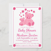 Pink Teddy Bears Cute Girl Baby Shower 招待状 (正面)