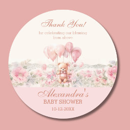 Pink Teddy Girl Christian Baby Shower Thank You ラウンドシール