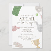 Pink Tennis 10th Birthday Party for Girls Preppy  招待状 (正面)