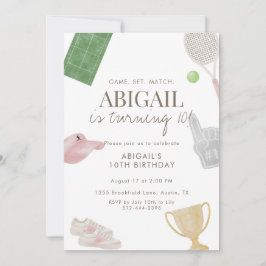 Pink Tennis 10th Birthday Party for Girls Preppy  招待状