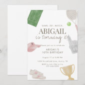 Pink Tennis 10th Birthday Party for Girls Preppy  招待状 (正面/裏面)