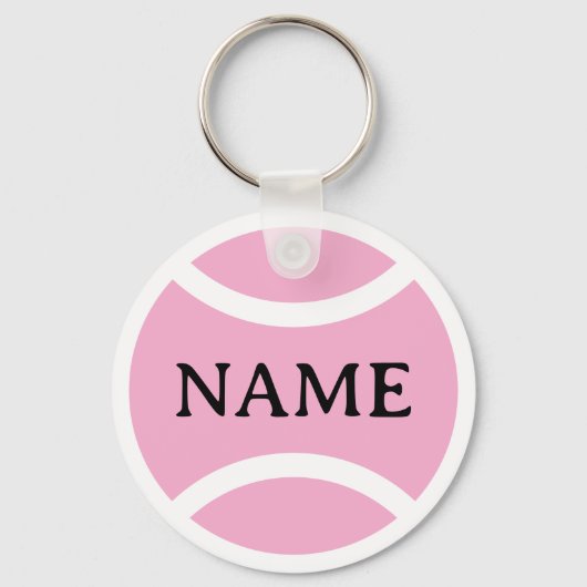 Pink tennis ball keychain with custom name キーホルダー (正面)