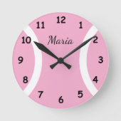 Pink tennis ball sport wall clock with custom text ラウンド壁時計 (正面)