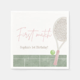 Pink Tennis First Birthday Girl Preppy Classic  スタンダードカクテルナプキン