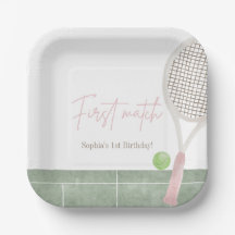 Pink Tennis First Birthday Girl Preppy Classic 