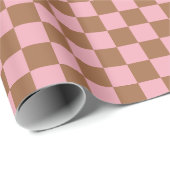 Pink Terracotta Checkerboard Checkered Girly Retro ラッピングペーパー (ロールコーナー)