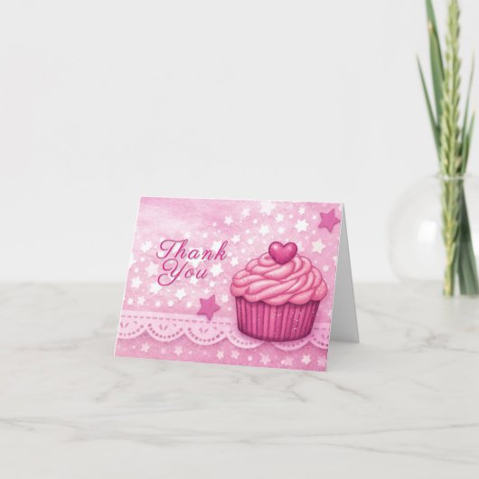 Pink Thank You Card - Celebration Cupcake Theme サンキューカード (正面)
