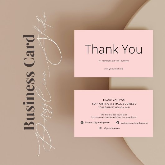 Pink Thank You Card Social Media Small Business 名刺