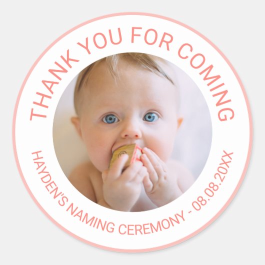 Pink Thank You For 来 You'S Naming Ceremony Photo ラウンドシール (正面)