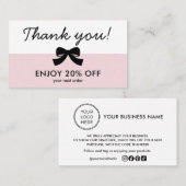 Pink Thank You Logo Business Discount Card 名刺 (正面/裏面)