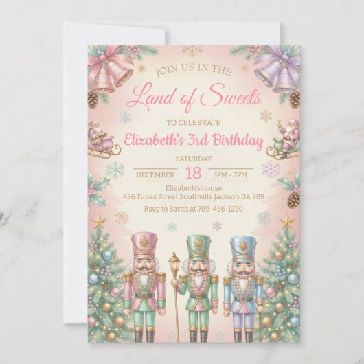 Pink The Nutcracker Birthday Invitation 招待状 (正面)