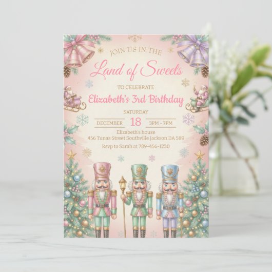 Pink The Nutcracker Birthday Invitation 招待状 (スタンド正面)