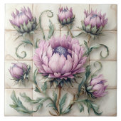 Pink Thistle Flowers Ceramic Tile タイル (正面)