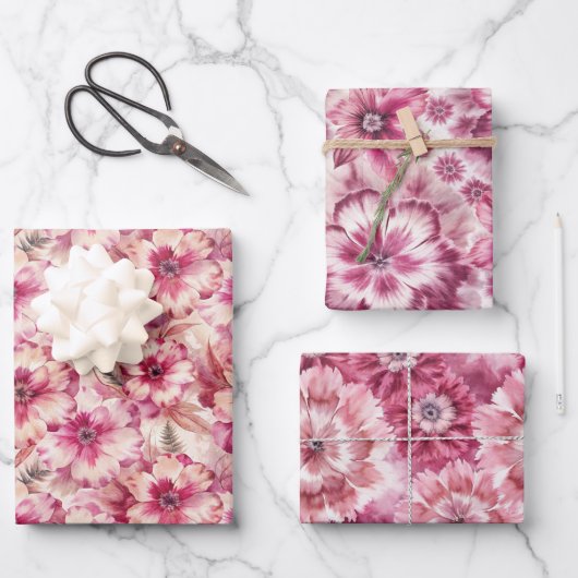 Pink Tie Dye Floral ラッピングペーパーシート (正面)