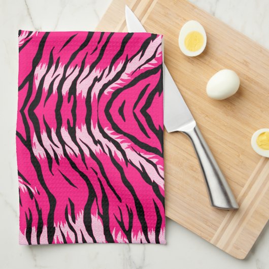 Pink Tiger Animal Skin Pattern Design  キッチンタオル (四つ折り)