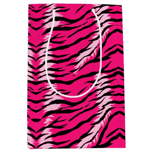 Pink Tiger Animal Skin Pattern Design  ミディアムペーパーバッグ (正面)