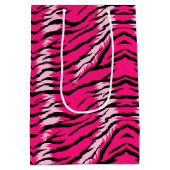 Pink Tiger Animal Skin Pattern Design  ミディアムペーパーバッグ (裏面)