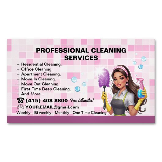 Pink tile Janitorial House Cleaning Service マグネット名刺 (正面)