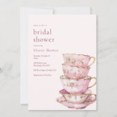 Pink Time for Tea Bridal Shower Invitation 招待状 (正面)
