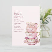 Pink Time for Tea Bridal Shower Invitation 招待状 (スタンド正面)