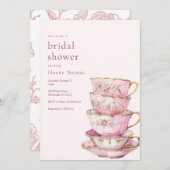 Pink Time for Tea Bridal Shower  Invitation 招待状 (正面/裏面)