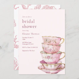 Pink Time for Tea Bridal Shower  Invitation 招待状