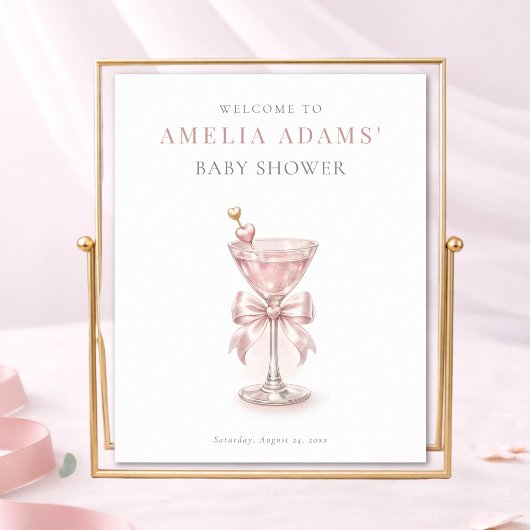 Pink Tini One Girl Baby Shower Shower Welcome ポスター