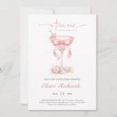 Pink Tini One Is On The Way Girl Baby Shower 招待状 (正面)