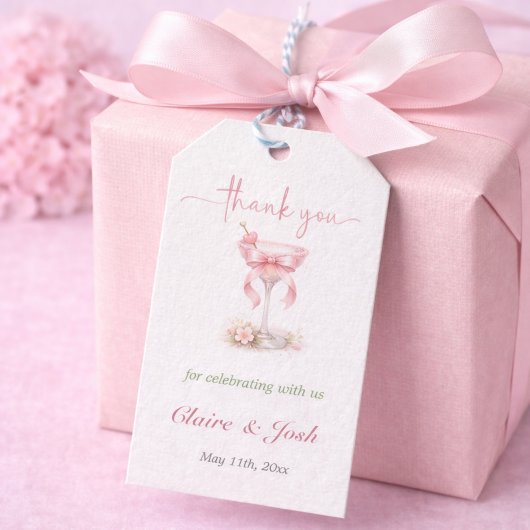 Pink Tini One Theme For Her Baby Shower Thank You ギフトタグ