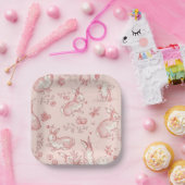 Pink Toile Bunny Party Plates ペーパープレート (パーティー)