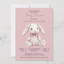 Pink Toile Bunny Rabbit Girl Baby Shower 招待状