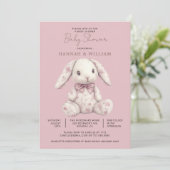 Pink Toile Bunny Rabbit Girl Baby Shower 招待状 (スタンド正面)