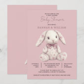 Pink Toile Bunny Rabbit Girl Baby Shower 招待状 (正面/裏面)