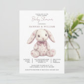 Pink Toile Bunny Rabbit Girl Baby Shower 招待状 (スタンド正面)