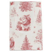Pink Toile Christmas Pattern Gift Bag ミディアムペーパーバッグ (正面)