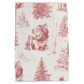 Pink Toile Christmas Pattern Gift Bag ミディアムペーパーバッグ (裏面)