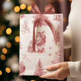 Pink Toile Christmas Pattern Gift Bag ミディアムペーパーバッグ