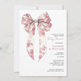 Pink Toile Coquette Ribbon Girl Baby Shower 招待状