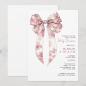Pink Toile Coquette Ribbon Girl Baby Shower 招待状 (正面/裏面)