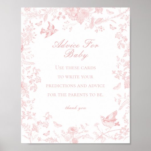 Pink Toile De Jouy Advice for Baby Shower Game ポスター (正面)