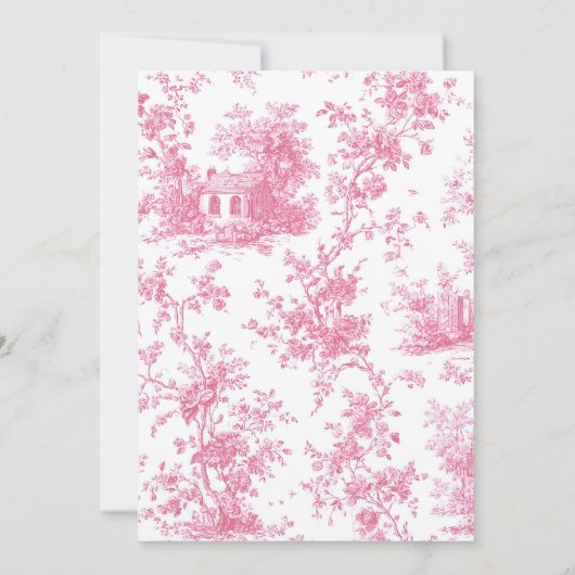 Pink Toile de Jouy Baptism & First Birthday Bow  招待状 (裏面)